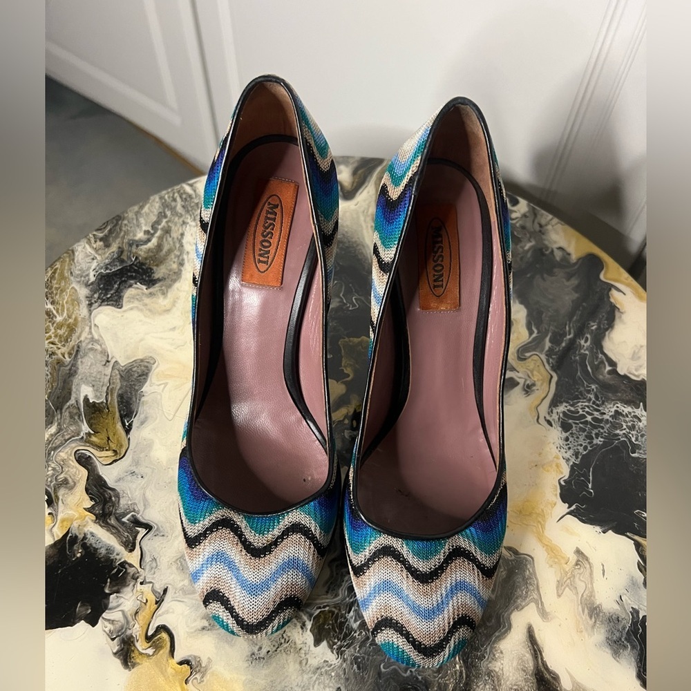 Missoni Early 2000s Zigzag Woven Stiletto Heels Size 38 - Picture 3 of 11